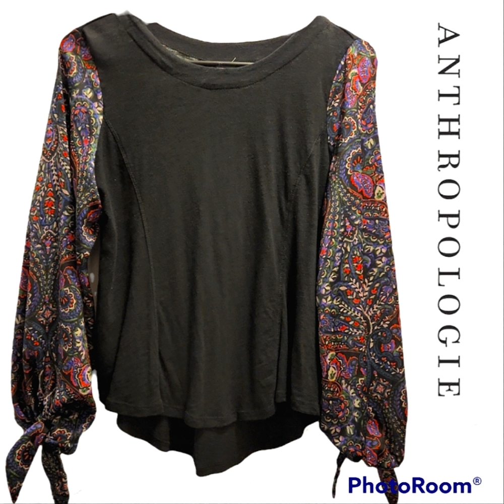 Anthropologie Akemi Kin Tied longsleeve Bohemian Top Boho Print - XS